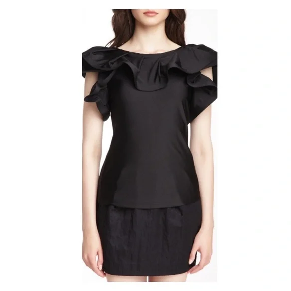 New! GRACIA Ruffle Collar Sleeve Top - Picture 2 of 9